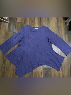 New Bryn Walker linen purple deca shirt boho asymmetrical abstract unique S